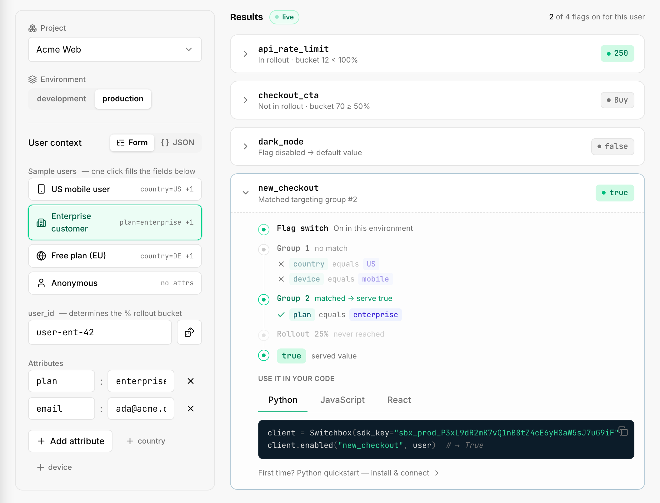 Playground: an evaluation trace